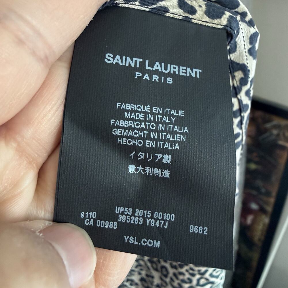 Saint Laurent Button-Up Blouse Animal Print Silk Long Sleeve Shirt 42 -16 1/2 - Picture 5 of 9
